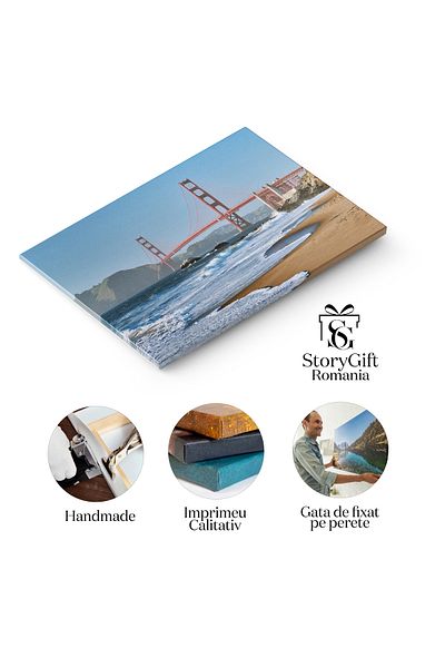 StoryGift Romania Tablou Canvas Podul Golden Gate, San Francisco Punct De Reper In Armonie Cu Plaja Si Oceanul P