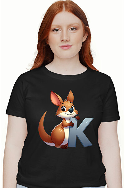 StoryGift Romania Tricou Femei Cu Un Cangur Cu Litera "k", Ilustratie, Pentru...