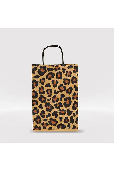 weloveis Leopard Pattern Kraft Paper Bag-18X8X25-25Pcs