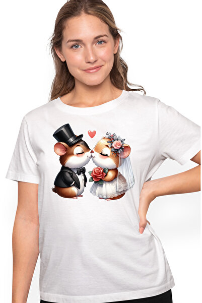 StoryGift Romania Tricou Femei cu 2 soricei la nunta, ilustratie, fericire, m...