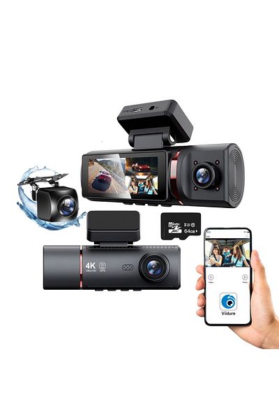 e-Wantay Safepro Triple Car Camera 6 In 1, 4k, Gps, Wifi, Night Vision, G-sensor, 170° Front, 64gb Card