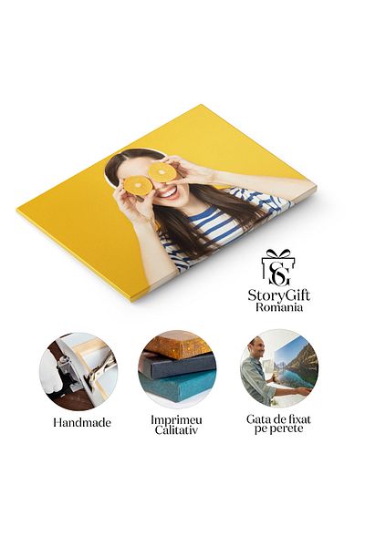 StoryGift Romania Tablou Canvas Fata Cu Casti Si Portocale In Maini Melodii Si Vitamine Intro Armonie Jucausa Bu
