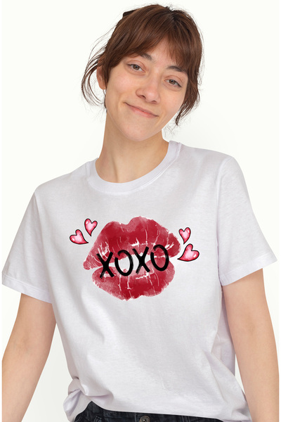 StoryGift Romania Tricou Femei Cu Mesajul "xoxo", Buze, Sarut, Pupic, Inimioa...