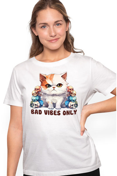 StoryGift Romania Tricou Femei Cu Pisica Malefica Cu Mesajul "bad Vibes Only"...
