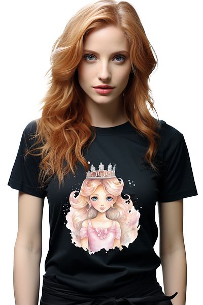 StoryGift Romania Tricou Femei Cu O Fetita Care Poarta O Coroana, Ilustratie, Printesa, Dragalasa, Blk_l
