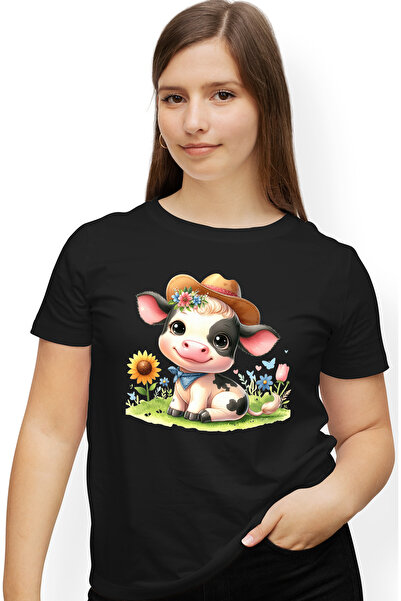 StoryGift Romania Tricou Femei Cu O Vacuta Vesela, Ilustratie, Copilarie, Pal...