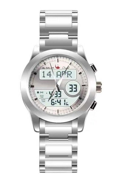 al salah watch , Analogue and Digital Round Stainless Steel Men's Watch, Silver