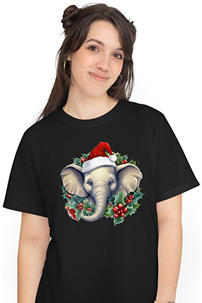 StoryGift Romania Tricou Femei Cu Un Elefant Cu Caciula De Craciun, Ilustrati...