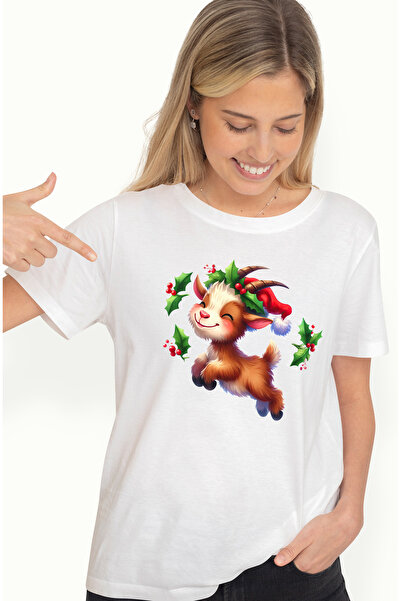 StoryGift Romania Tricou Femei Cu Un Ied Care Salta De Bucurie, Ilustratie, Caciula De Craciun, Sa Wht_m