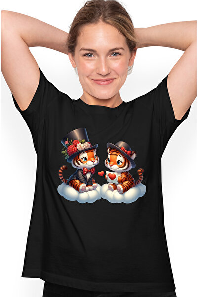 StoryGift Romania Tricou Femei Cu 2 Tigri Care Stau Pe Norisori, Ilustratie, ...