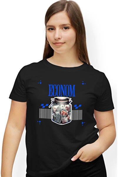 StoryGift Romania Tricou Femei Econom Borcan Cu Bani Economisiti Avere Cu Imprimeu Pe Fata, 100% B Blk_l