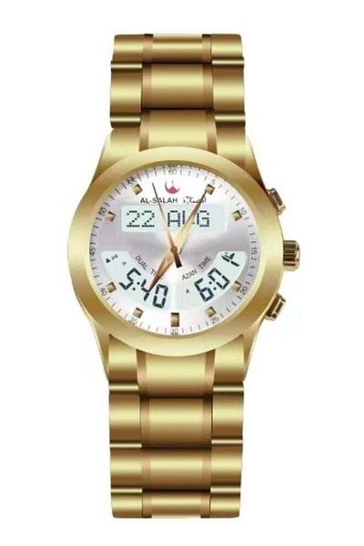 al salah watch Al Salah Luxury Islamic Prayer Watch For Azan And Prayer Times, Stainless Steel Gold