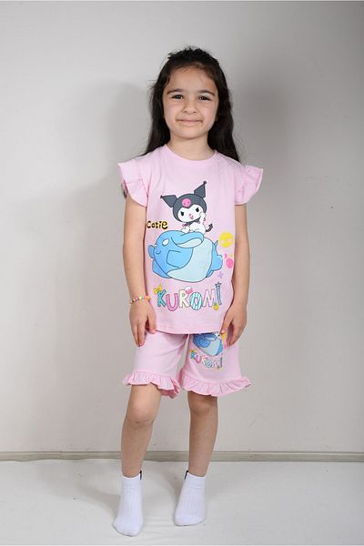 KİDSPİTİRCİK Kuromi Printed Pink Shorts Suit (100% Cotton)