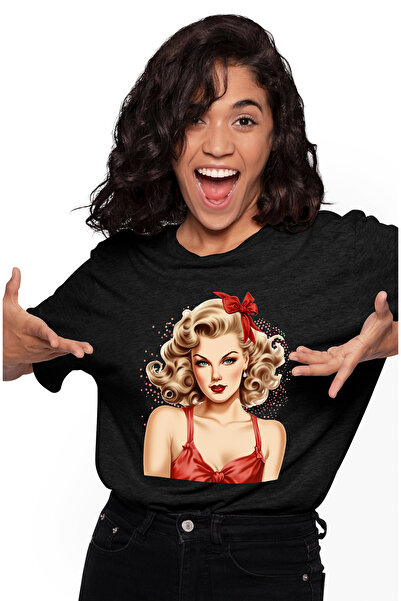 StoryGift Romania Tricou Femei Cu Femeie Frumoasa Cu Maiou Rosu, Funda, Blond...