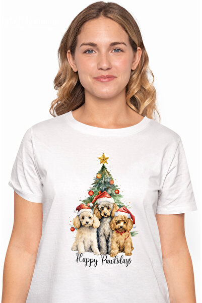 StoryGift Romania Tricou Femei Cu Catelusi Cu Mesajul "happy Pawlidays", Crac...