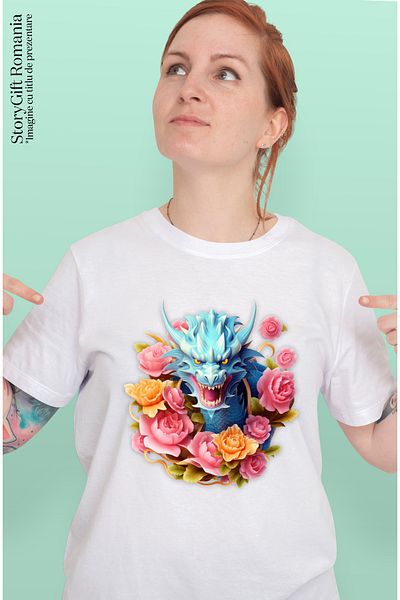 StoryGift Romania Tricou Femei Cu Un Dragon Furios, Anul Dragonului, China, Ilustratie, Floricele, Wht_m