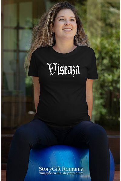 StoryGift Romania Tricou Femei Viseaza, Mesaj Motivational, Cuvant, Text Inspirational, Self Care, Blk_l