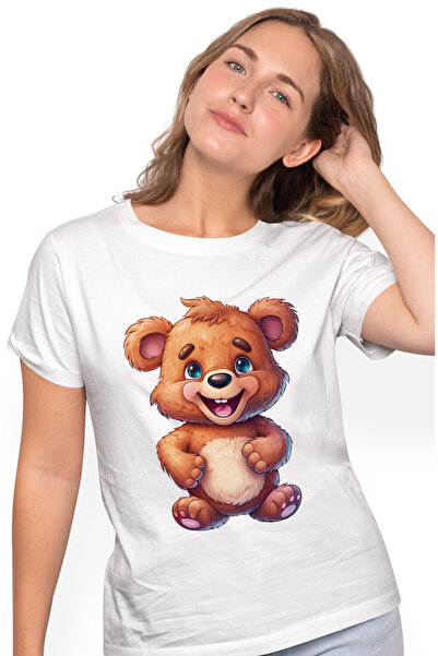 StoryGift Romania Tricou Femei Cu Un Ursulet Vesel, Ilustratie, Bucuros, Juca...