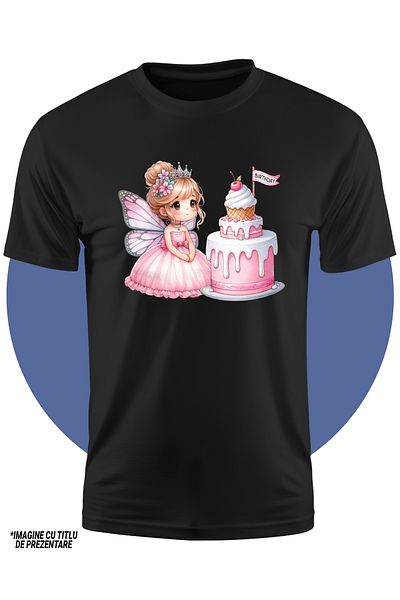 StoryGift Romania Tricou Copii Cu O Fetita Cu Aripi De Fluture, Ilustratie, Ca O Zana, Tort, Celebrare, Zi D