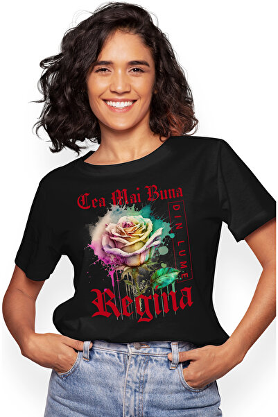 StoryGift Romania Tricou Femei Cu Textul Cea Mai Buna Regina, Din Lume, Floar...