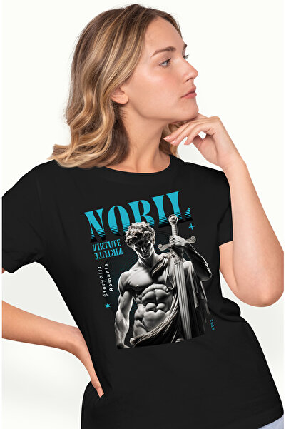 StoryGift Romania Tricou Femei Bust De Statuie Greceasca Cu Sabie Nobil Virtute Cu Imprimeu Pe Fat Blk_l