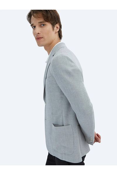 Kip Gray Comfort Fit Seersucker Fabric Bag Pocket Mono Collar 6 Drop Knitted Blazer Jacket