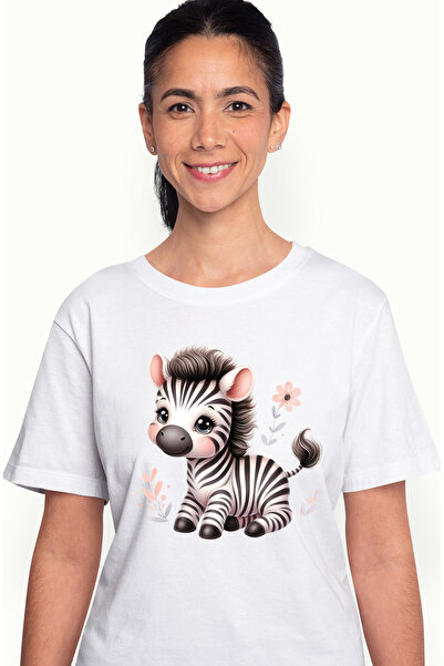 StoryGift Romania Tricou Femei Cu O Zebra Micuta, Vesela, Ilustratie, Floare, Plante, Natura, Jung Wht_m