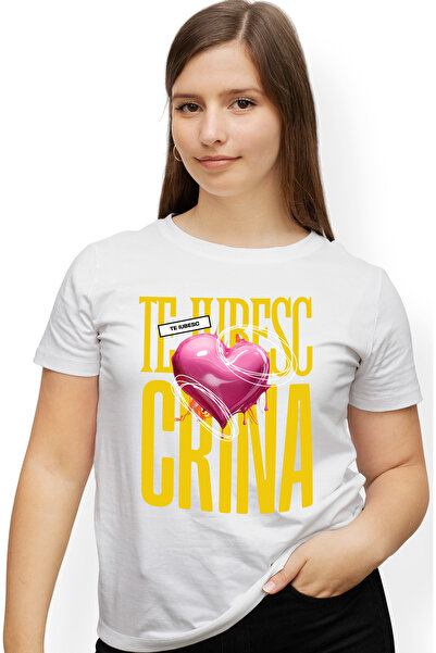 StoryGift Romania Tricou Femei Te Iubesc Crina, Dragoste, Inima, Iubire, Sfan...