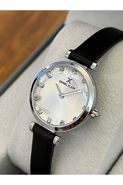 Daniel Klein New Model White Dial Black Leather Band Cutout Glass Women's Wristwatch