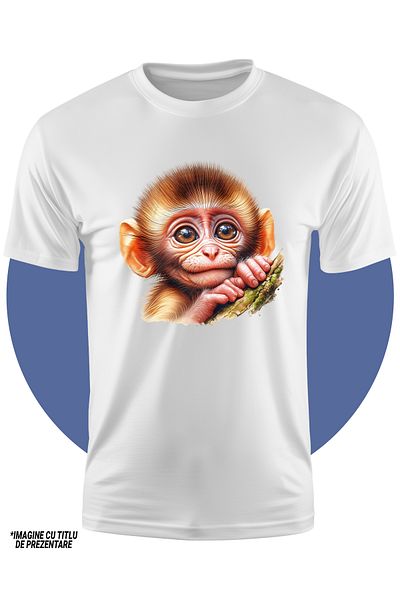 StoryGift Romania Tricou Copii Cu O Maimutica, Ilustratie, Copilarie, Grija, Sta Intr-un Copac, Ochi Tristi,