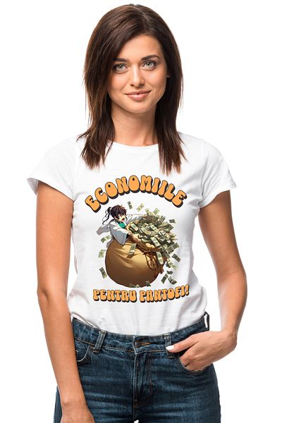 StoryGift Romania Tricou Femei Fata Stil anime Cu Sac De Bancnote Text Haios Econimiile pentru Pan WHT_L