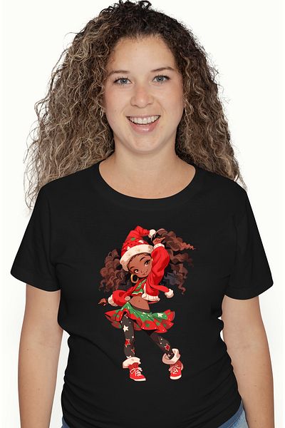 StoryGift Romania Tricou Femei Cu O Fetita Draguta Care Are Imbracaminte Cu Tematica De Craciun, C Blk_l