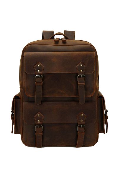 JOLAR. Genuine leather backpack, suitable for travel, hiking, everyday activities, vintage look,