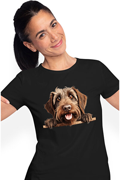 StoryGift Romania Tricou Femei Cu Un Caine Blanos Care Se Uita Curios Peste Gard, Ilustratie, Juca Blk_m