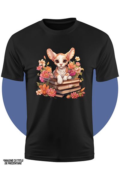 StoryGift Romania Tricou Copii Cu O Pisica Sfinx Care Sta Pe Un Teanc Cu Carti, Gata Cu Cititul, Lectura, Li