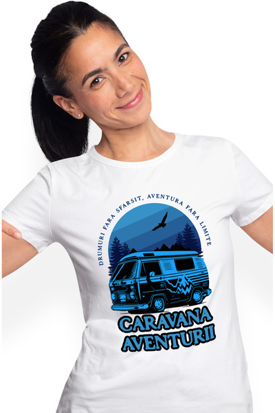 StoryGift Romania Tricou Femei Caravana Aventurii Rulota In Padure Vacanta Cu...