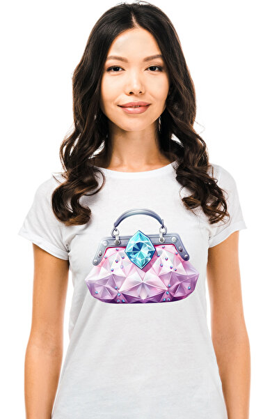 StoryGift Romania Tricou Femei Cu O Poseta Stralucitoare, Roz, Ilustratie, Di...