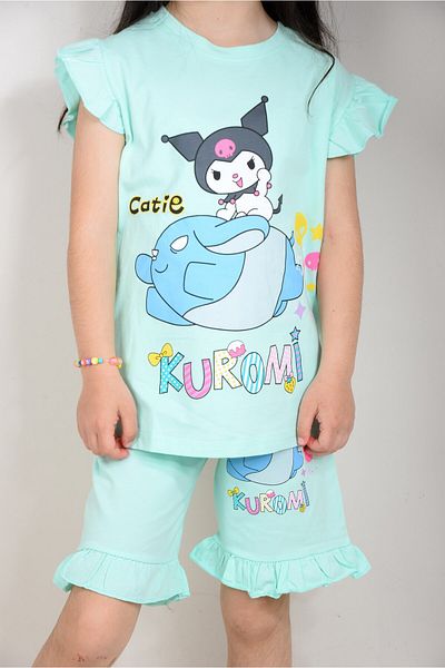 KİDSPİTİRCİK Kuromi Printed Water Green Shorts Suit (100% Cotton)