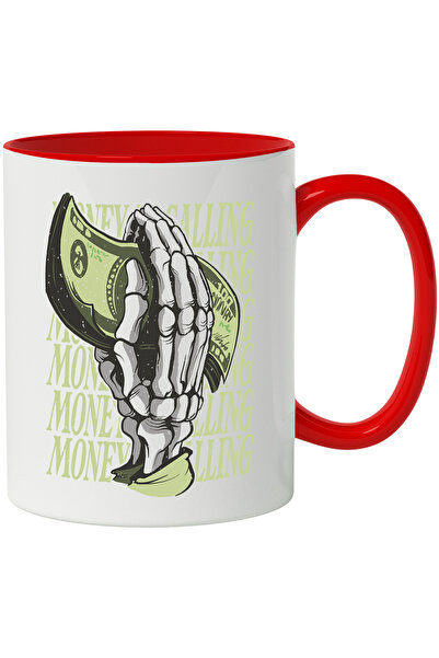 StoryGift Romania Cana Cu Mesaj In Engleza Money Calling, Cash, Bani, Mana, Schelet, Multicolor 33, Cu Maner Rosu