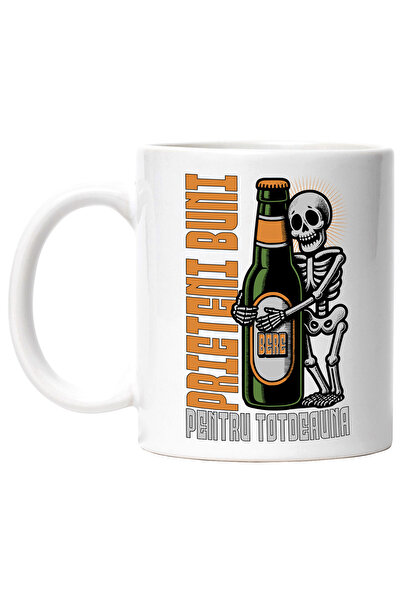 StoryGift Romania Cana Prieteni Bere Schelete Om Cu , 330ml, Ceramic Cu Maner Alb, Cu Maner Alb Stg