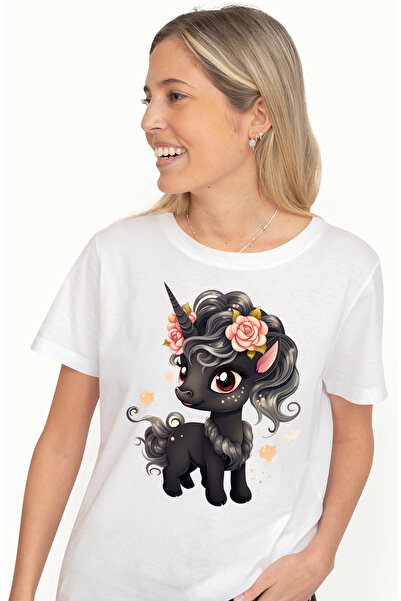 StoryGift Romania Tricou Femei Cu Un Unicorn Negru, Ilustratie, Vesel, Pete D...