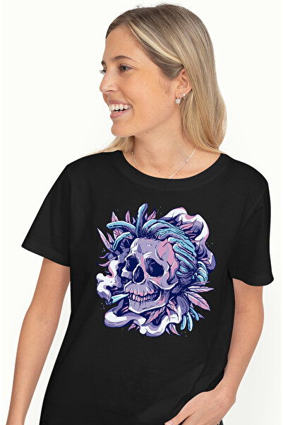 StoryGift Romania Tricou Femei Personalizata Craniu Abstract, Colorat,, Cu Im...