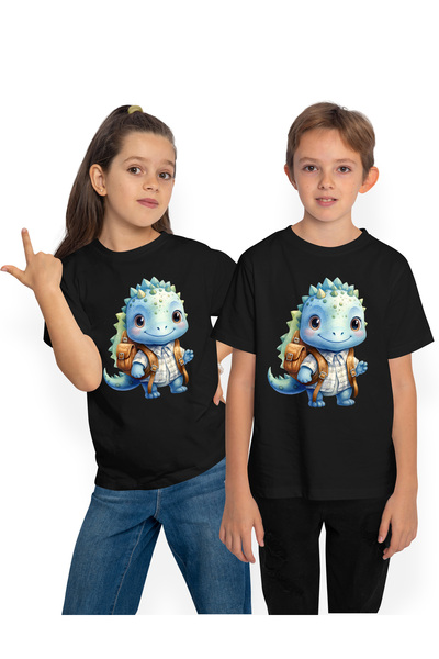 StoryGift Romania Tricou Copii Cu Un Dinozaur Albastru Vesel Care Se Duce La ...