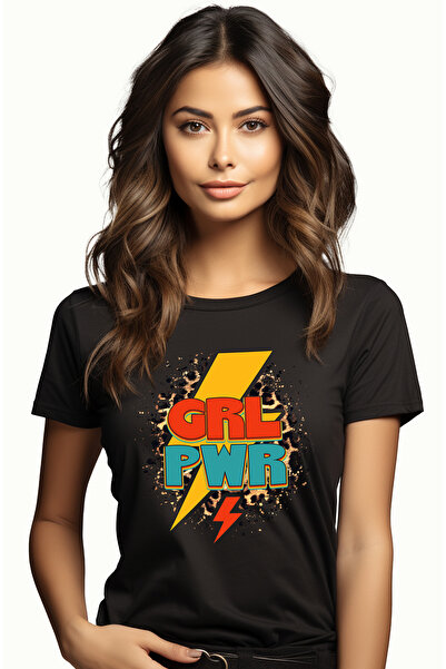 StoryGift Romania Tricou Femei Cu Mesajul "grl Pwr", Ilustratie, Motivational...