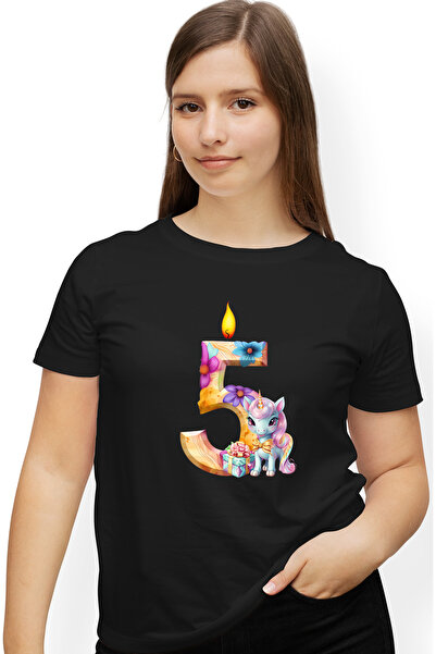 StoryGift Romania Tricou Femei Cu Lumanare In Forma De Cifra 5, Ilustratie, P...