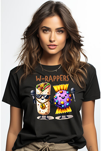 StoryGift Romania Tricou Femei Cu Mesajul "w-rappers", Ilustratie, Amuzant, Razi, Comic, Shaorma, Blk_l