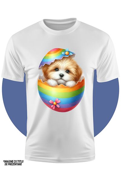 StoryGift Romania Tricou Copii Cu Un Catelus Blanos, Timid, Ilustratie, Iese Dintr-un Ou Spart, Curios, Pent