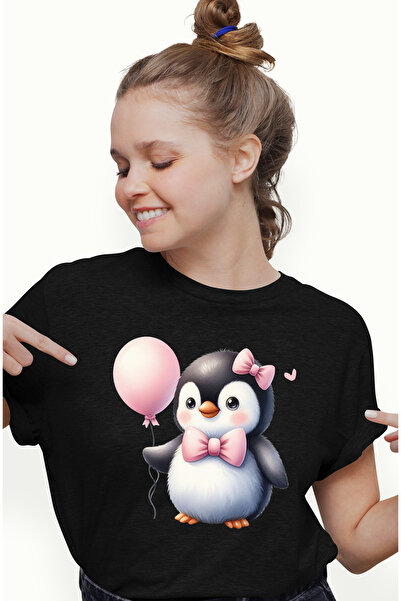 StoryGift Romania Tricou Femei Cu Pinguin Emotionat, Ilustratie, Balon, Funda...