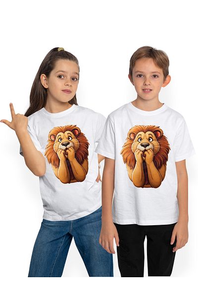 StoryGift Romania Tricou Copii Cu Un Leu Speriat, Ilustratie, Fricos, Tremura De Frica, Uimit, Socat, 100%