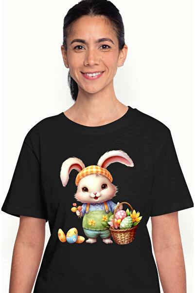 StoryGift Romania Tricou Femei Cu Un Iepure Alb Fericit, Ilustratie, Cosulet ...